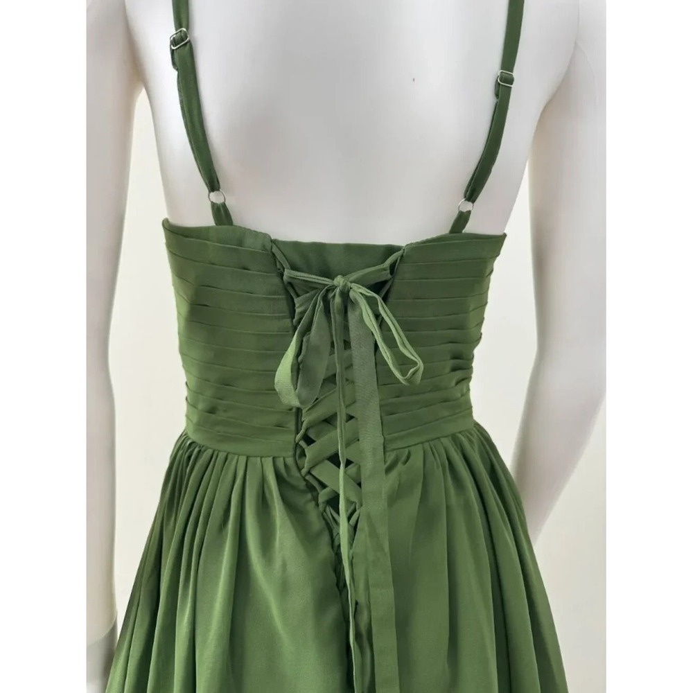 Forest Green Chiffon Halter Maxi Dress Size 2 Lace Up Formal Homecoming Prom - Picture 5 of 10
